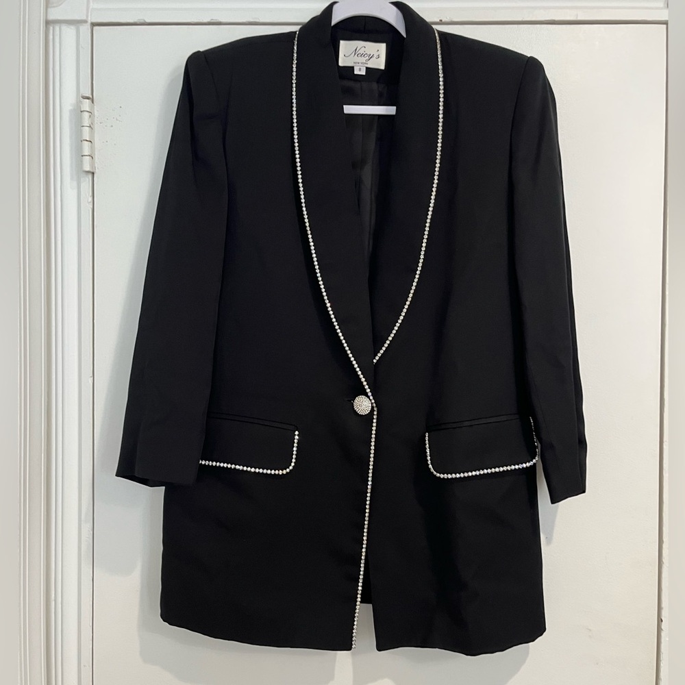 Neicy’s Vintage Black Tuxedo Blazer with Crystal Trim Sz. 8 - Picture 3 of 9